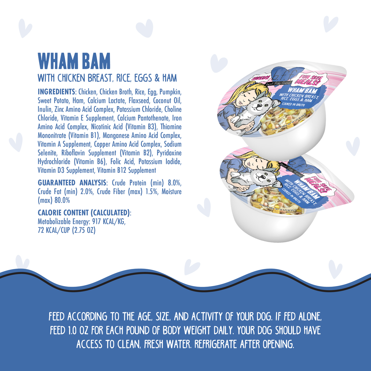 A close-up of Wham Bam by BFF Best Fido Friend, featuring premium ham and chicken dog food—ideal for your pup’s next tasty meal.