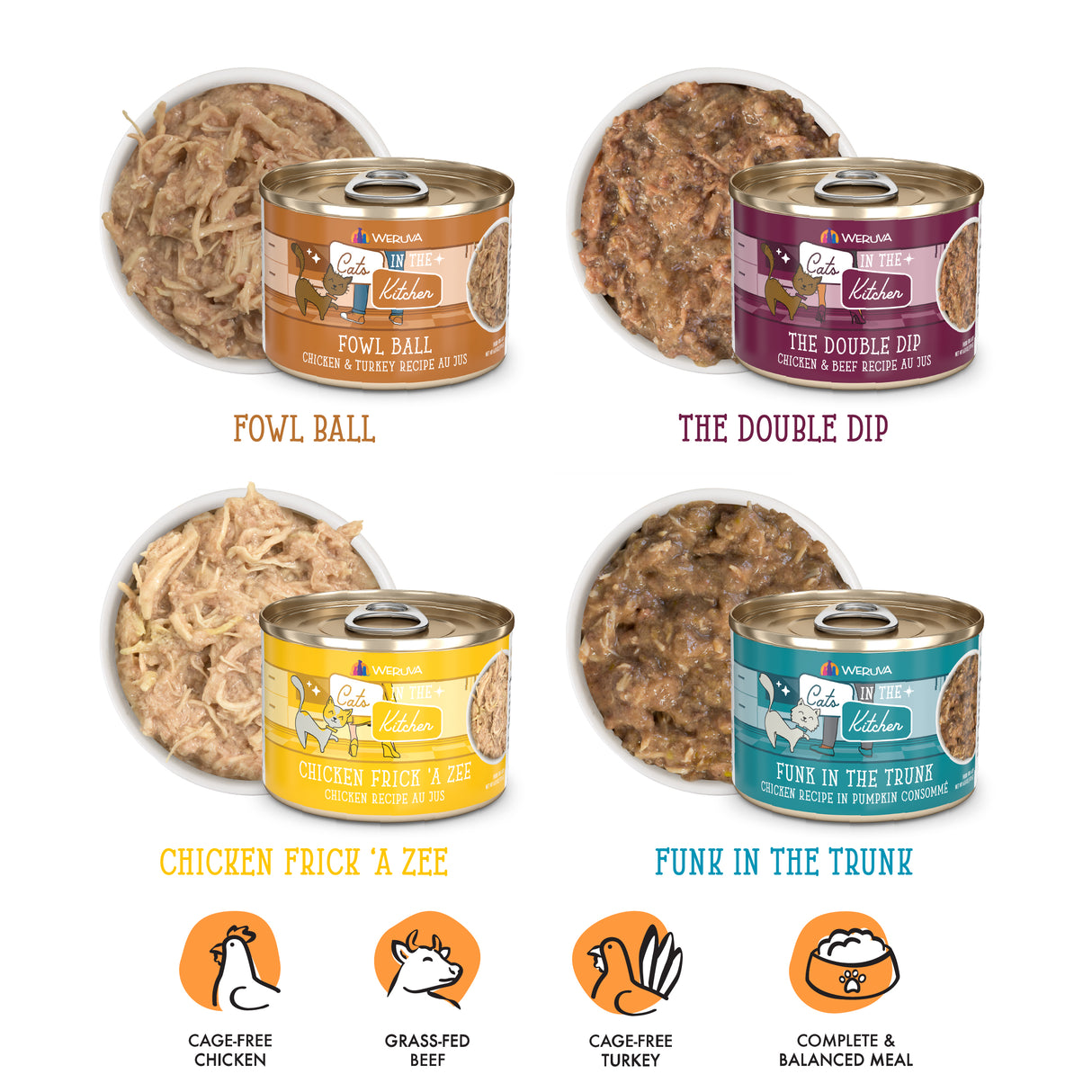 Cats in the Kitchen's grain-free Word From The Bird! cat food features a cage-free icon and offers a balanced, high-protein chicken recipe for your feline.