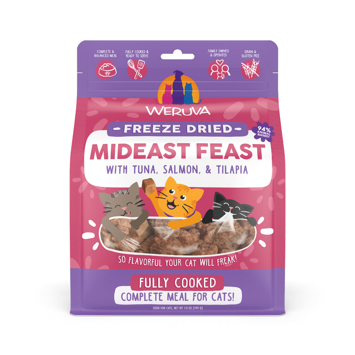 Weruva Cat Freeze Dried Mideast Feast Tuna, Salmon & Tilapia Dry Cat Food by Weruva