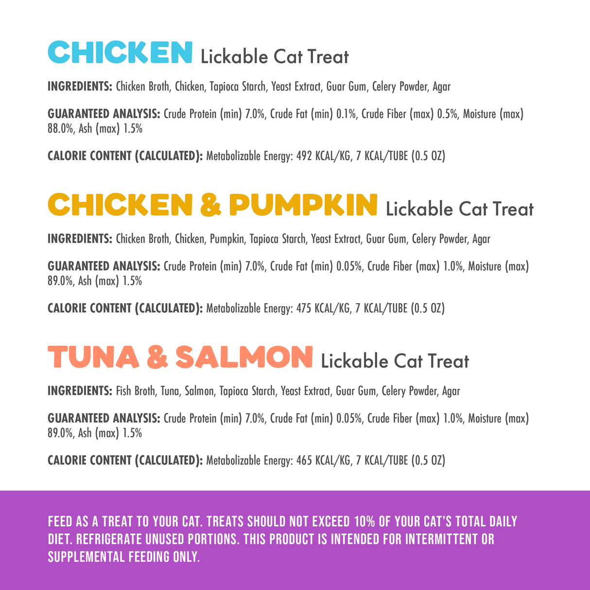 The Weruva Puddy Pops Lickable Cat Treat Variety Pack features hydrating, lickable treats in Chicken, Chicken & Pumpkin, and Tuna & Salmon flavors, with quality ingredients and feeding info on a white label.