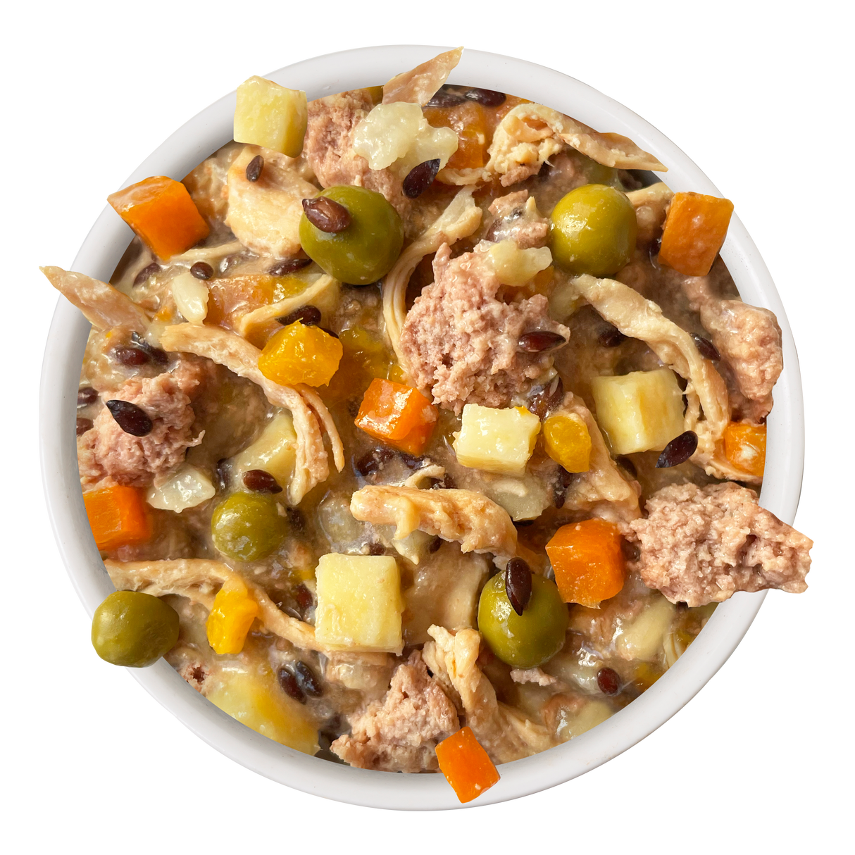 Awesome Functions’ Awesome Shiny Chicken Breast & Brown Rice Recipe with Veggies & Flaxseed is a wet dog food with meat, carrots, potatoes, peas, and gravy—packed with superfoods to support your dog’s skin and coat health.