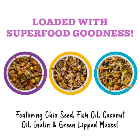 Three colorful bowls of Awesome Everything All The Things by Awesome Functions are shown with the text LOADED WITH SUPERFOOD GOODNESS! featuring Australian grass-fed beef and wholesome ingredients for full-body wellness.
