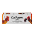 Cat Person Chicken and Chicken & Turkey Paté: 8-pack (4 chicken, 4 chicken & turkey). Protein-rich, grain-free, with no fillers. Box features illustrated chickens and turkeys.