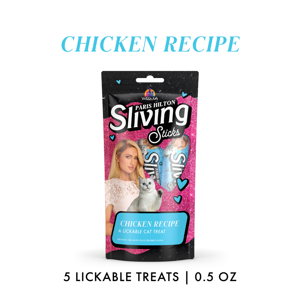 A package of Weruva Lickable Chicken Cat Treats features 5 sticks (0.5 oz) and highlights a refined chicken flavor to satisfy your feline’s cravings.