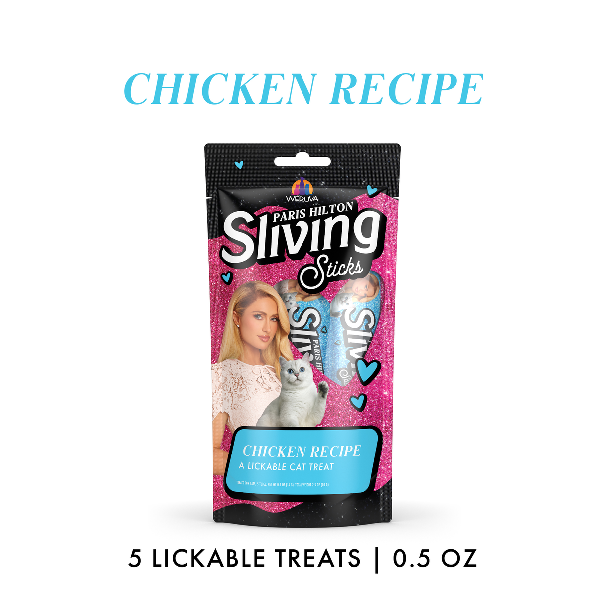 8588-810028248557 Paris Hilton Sliving Sticks Chicken 0.5oz Lickable Cat Treats, Pack of 5