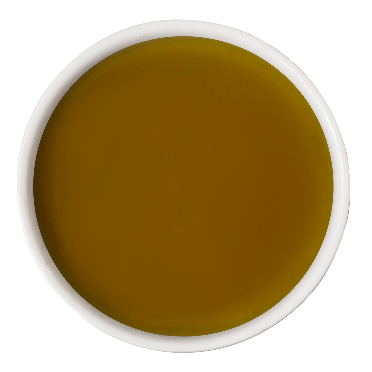 A white bowl of golden-yellow olive oil on a white background—a nourishing touch often added to dog wellness routines alongside Awesome Functions’ Awesome Everything Super Beef Bone Broth.