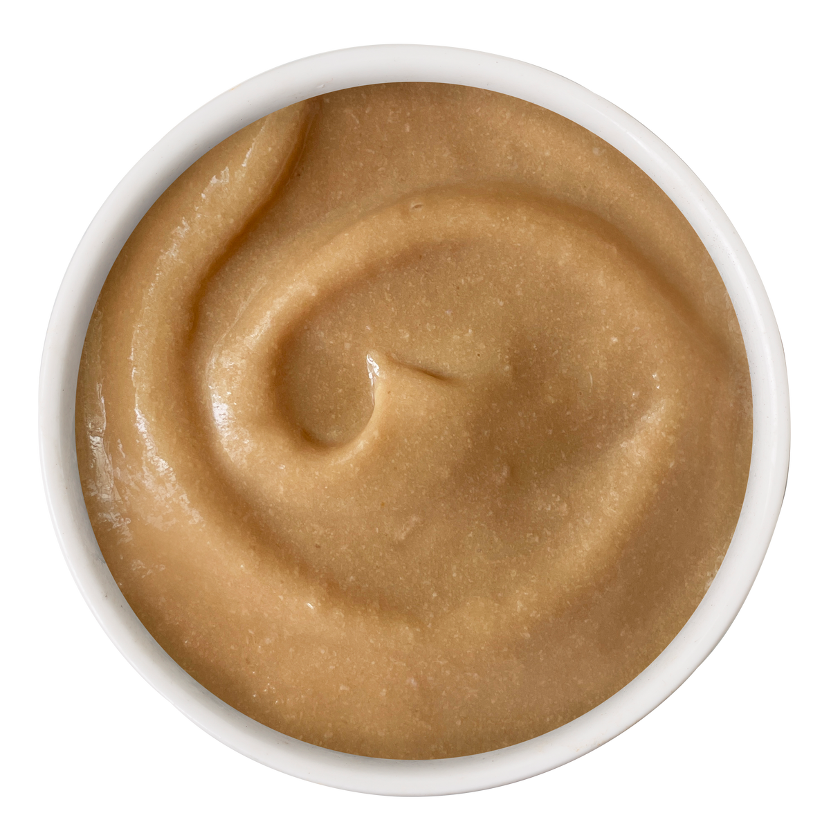 A bowl of creamy Chicken & Pumpkin Bisque with Senior Support from Cats in the Kitchen—shown from above with a smooth swirl—makes a tasty, nutritious treat for senior cats.
