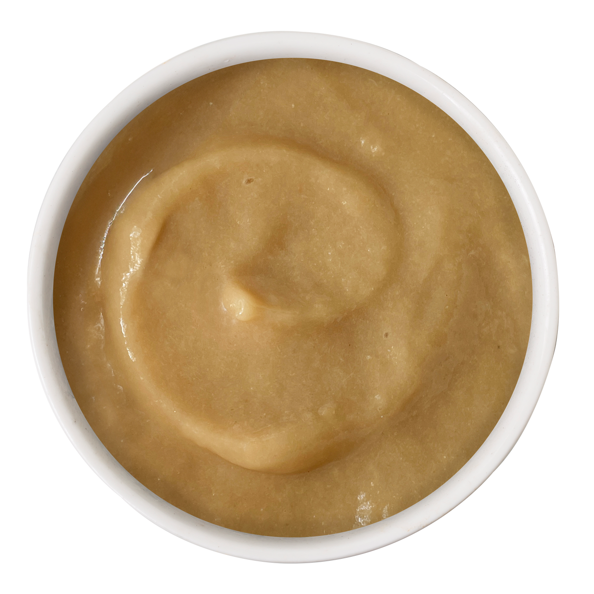 A white bowl filled with Cats in the Kitchen Salmon Bisque with Senior Support, viewed from above, showing a smooth and creamy texture reminiscent of a lickable bisque.