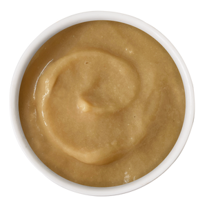 A white bowl filled with Cats in the Kitchen Salmon Bisque with Senior Support, viewed from above, showing a smooth and creamy texture reminiscent of a lickable bisque.