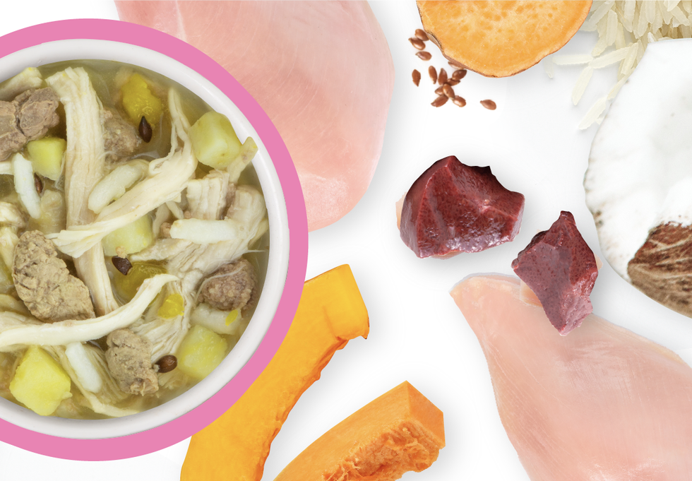 Food Bowl With Ingredients Used Scattered Around It