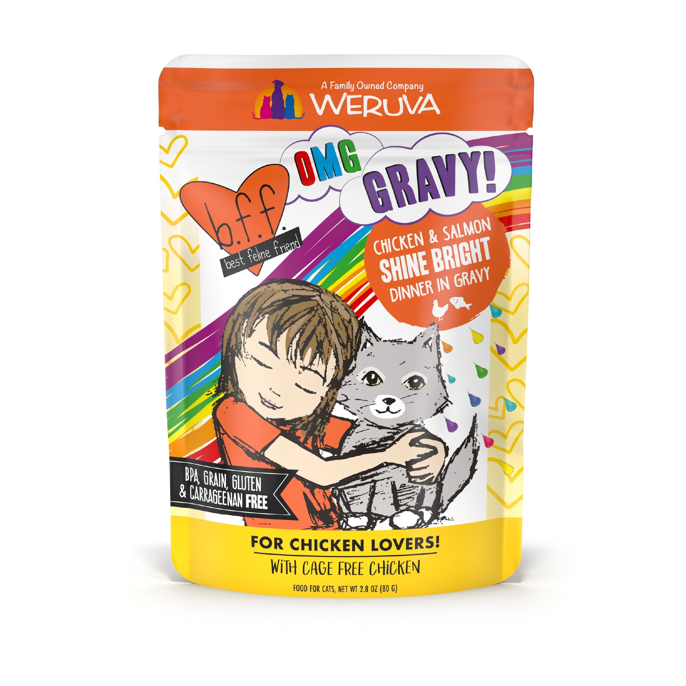 B.F.F. Omg Shine Bright Chicken Salmon Dinner in Gravy Wet Cat Food 2.8 oz Case of 12