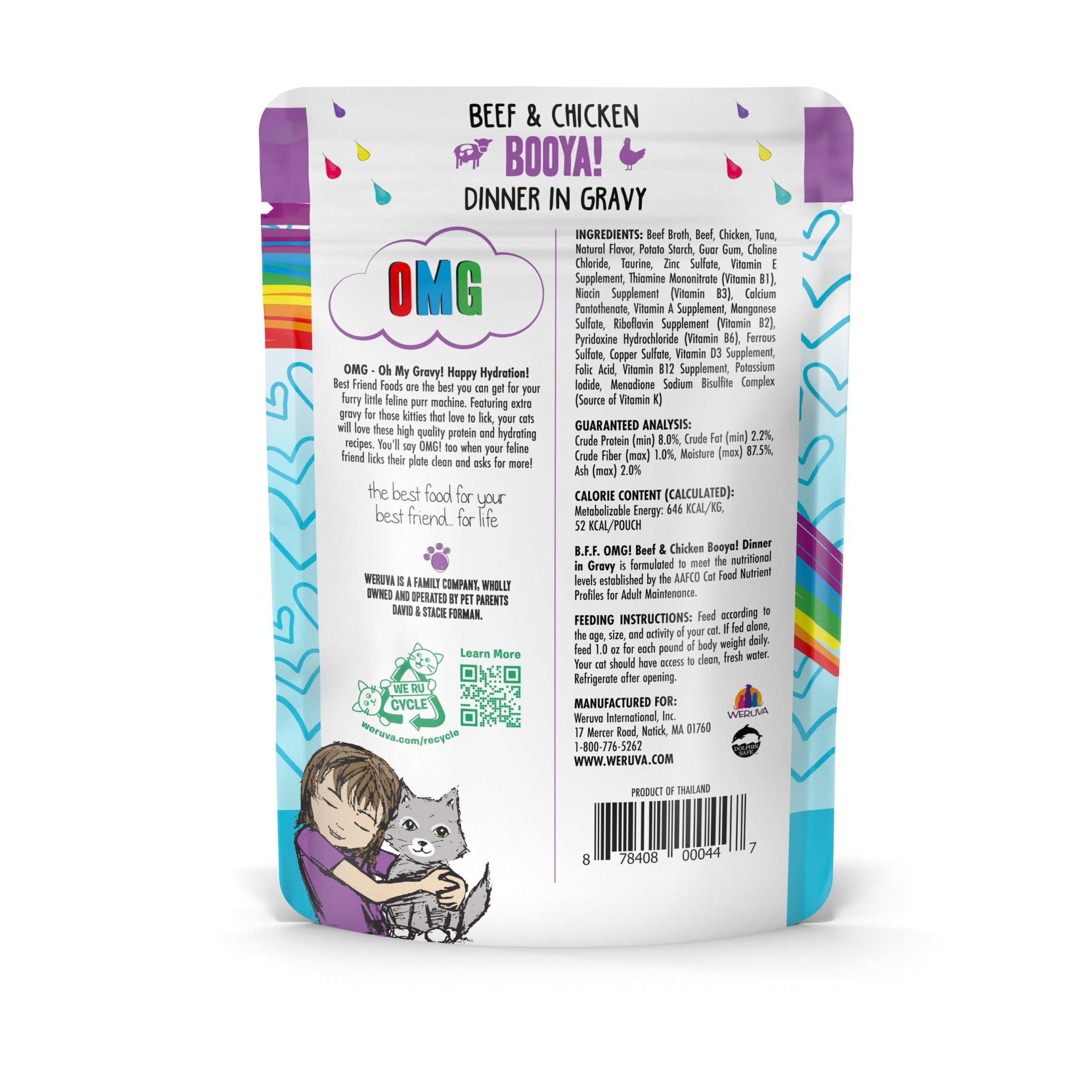 BFF Oh My Gravy Booya Beef Chicken Dinner in Gravy Grain Free Cat Food Pouches 2.8 oz pack of 12